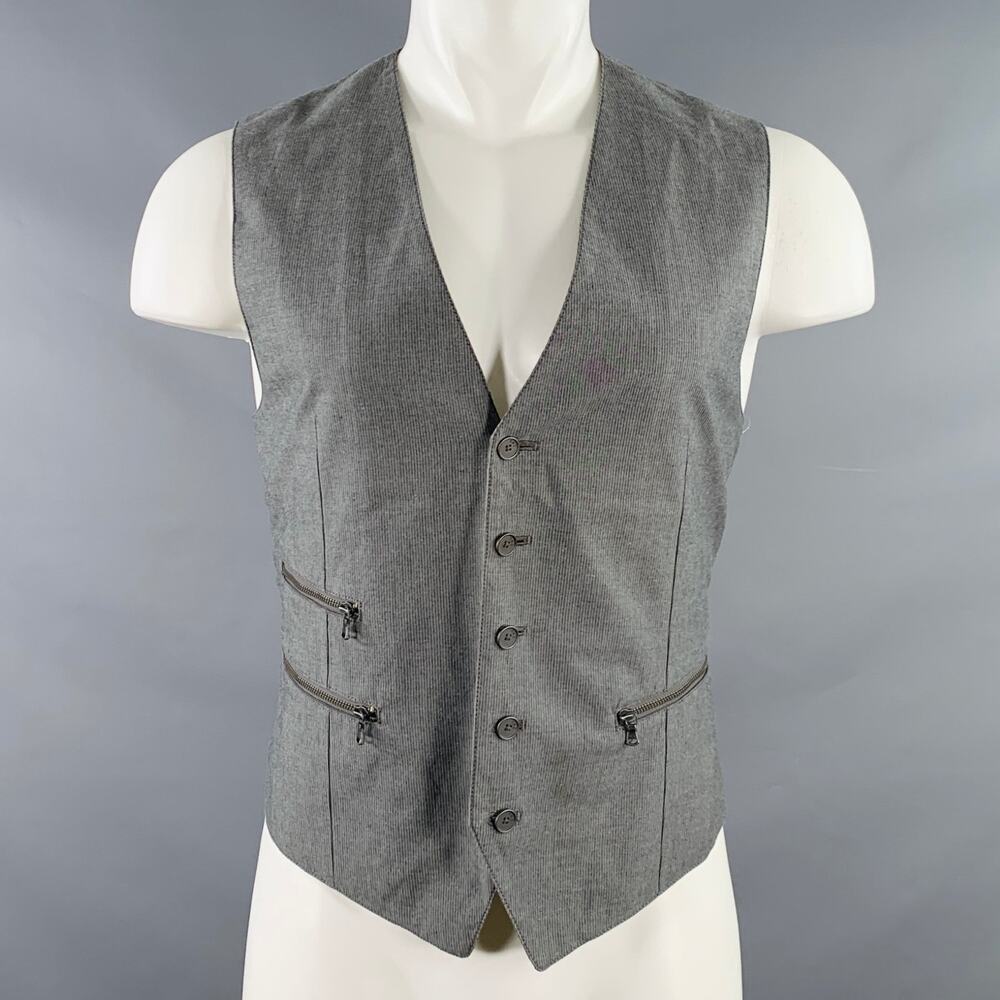 JOHN VARVATOS * U.S.A. Size 40 Grey Charcoal Stripe Cotton Zip Pockets Vest